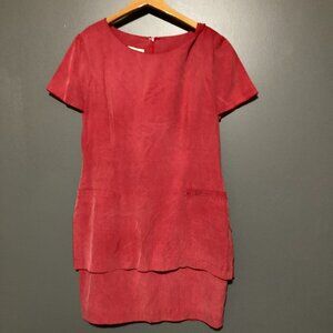 Ann Taylor Vintage 90s Red Dress Women Plus 14 100% Silk Relaxed Summer Trapeze